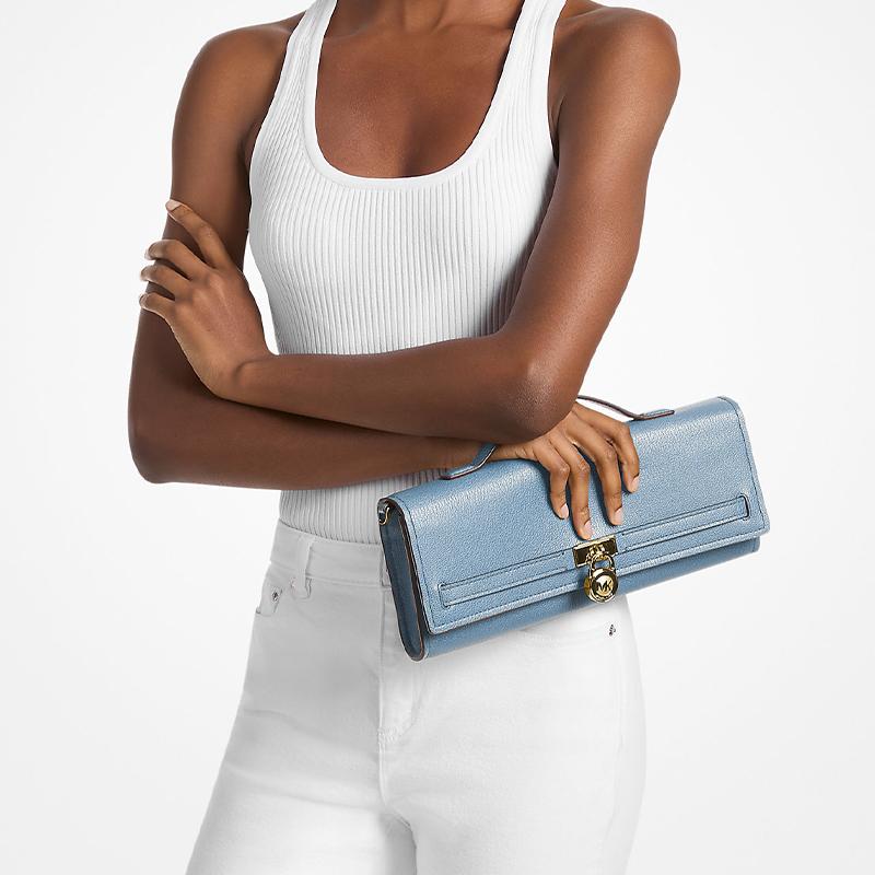 MICHAEL KORS Hamilton Silver Tone Hardware Leather Handbag Medium Women's Chambray