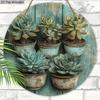 2D Flat Wooden Sign with Succulents Pattern - Charming Decorative Plaque for Home, Office, Yard, Porch Decor