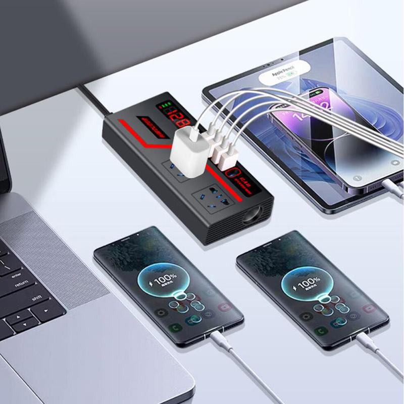 1 шт. Автоаксессуары USB-зарядные устройства Отображение напряжения Автомобильный инвертор Автомобильная розетка USB Быстрая зарядка 200 Вт Адаптер питания Qc 3.0