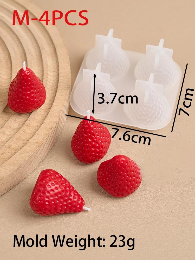 3D Strawberry Aromatherapy Candle Silicone Mold 3pcs Heat-Resistant Home Bedroom DIY Maker Home Bedroom 3D Candle Silicone Mold