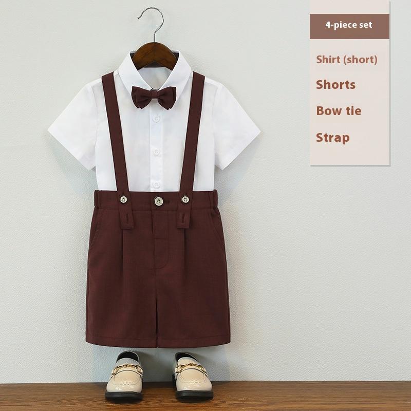 Смокинг на день рождения для малышей, летний британский стиль, свадебный костюм для мальчиков, белый элегантный детский хор, торжественная одежда для выступлений 6 8 лет