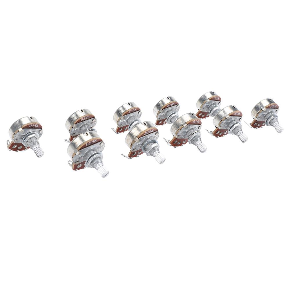 10 Pcs Guitar Potentiometer 18mm Shaft 25K Ohm Bass Metric M8 Electric Bass Guitar Pots for Volume Tone Control B25K