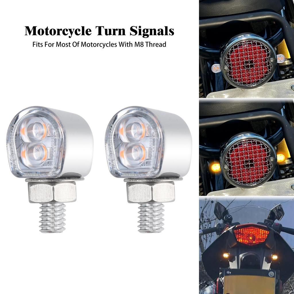 Motorcycle LED Turn Signal 8mm Mini Indicators Rear Front Blinker Lights Amber Flasher Lamp Universal For Cafe Racer For Harley