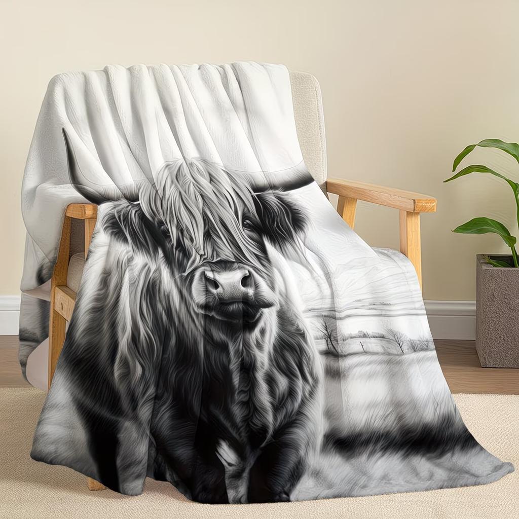 Cozy Highland Cattle Print Flannel Blanket Soft Warm Throw for Naps Camping Travel Home Decor Gift for Friends Family Lovers
