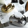 Electroplated Gold Ceramic Tissue Box Oval Home Napkin Container Living Room Dining Table Drawer Paper Box Home Decoration Gift