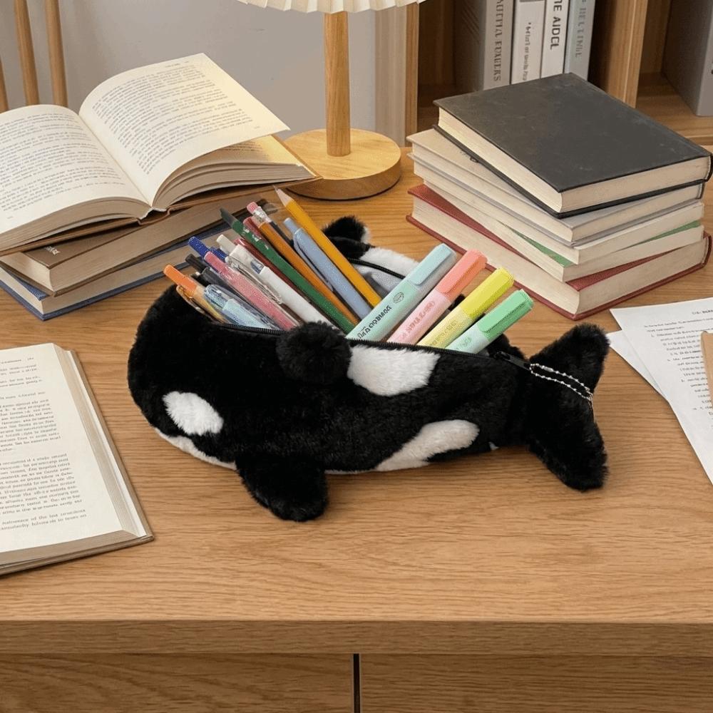 Large Capacity Plush Killer Whale Pencil Case Portable Pencil Pouch Case Office