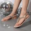 Fashion Bohemia Silver Decoration Nude Sandals Women 2025 Summer Round Toe Flat Heels Flip Flops Ankle Strap Sexy Beach Sandals Women