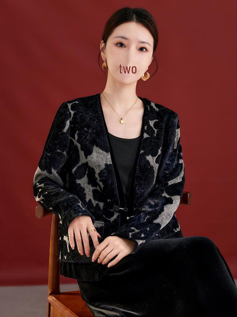 Пальто из бархата из тутового шелка на осень/зиму - Простое, с принтом, свободного кроя, приталенное, женская верхняя одежда 1297