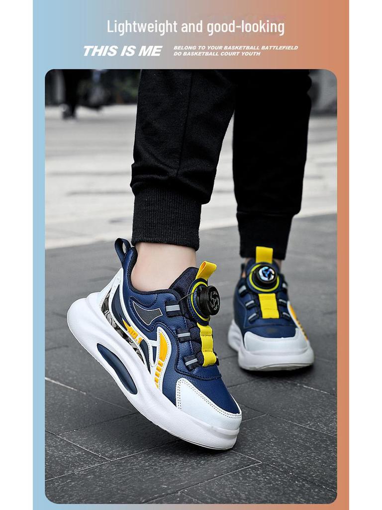 2024 Spring/ Autumn Boys' Leather Sneakers- Waterproof, Non-Slip, Soft Sole- Ideal for Students' Sports.