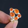 Natural Carnelian Gemstone 925 Sterling Silver Handmade Cluster Ring For Women & Girls