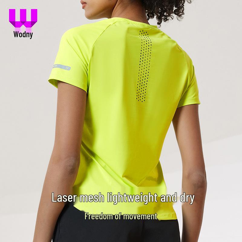 Women's Quick-Dry Reflective Mesh T-Shirt - Nude Feeling, Breathable, Elastic Fitness Top for Running & Training
