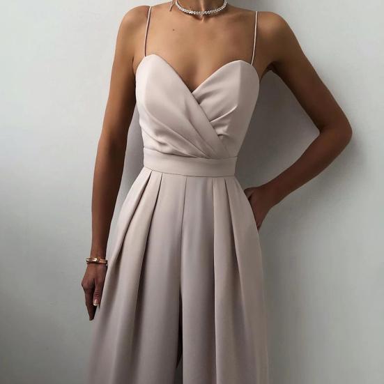 Женский комбинезон с широкими штанинами, высокой талией, элегантный глубокий V-образный вырез, открытая спина, комбинезон на бретелях для банкета