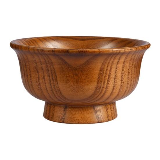 190/240/300/425/475ml Wooden Bowl Reusable Reverse Edge Round Thickened Anti-scalding High-footed Mongolia Style Rice Bowl Kitchen