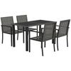 Outdoor Dining Set 5 Pieces Patio Conservatory With Tempered Glass Tabletop 4 Dining Chairs Grey