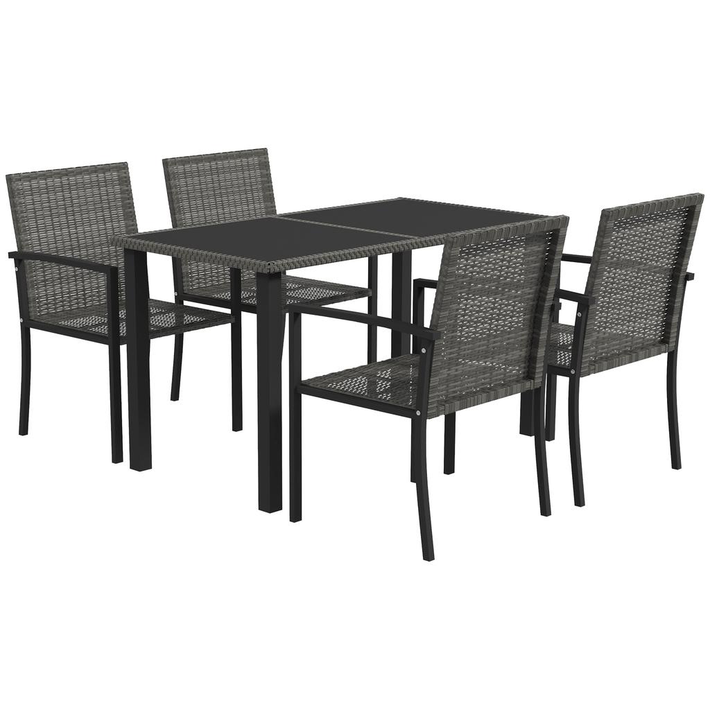 Outdoor Dining Set 5 Pieces Patio Conservatory With Tempered Glass Tabletop 4 Dining Chairs Grey