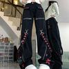 Women Black Gothic Baggy Cargo Jeans Harajuku Vintage Denim Trousers Cowboy Pants 90s Clothes