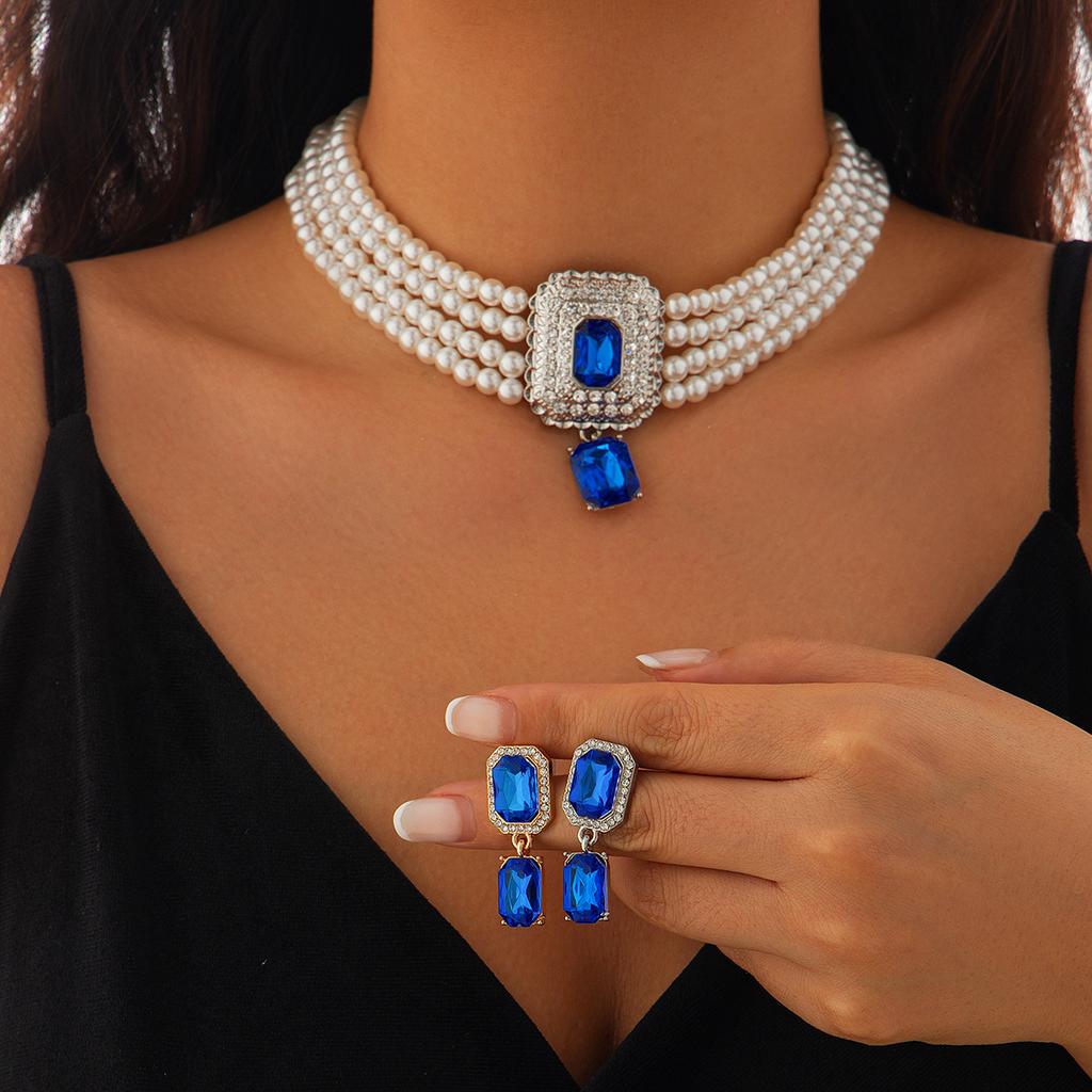 DIEZI ElegantFashion  Imitation Pearl Crystal Rhinestone Choker Necklace Stud Earrings Vintage Jewelry Sets Party Gift Jewelry