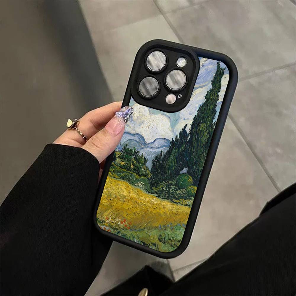 Ретро Масляная краска Ван Гога Для iPhone 17 16 15 14 13 12 11 Pro Max Plus Черный Полное покрытие Мягкий Чехол Силиконовый Чехол