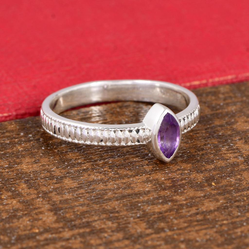 Dainty Amethyst Marquise Ring | Minimalist Sterling Silver Stacking Ring | Gift for Her | Anniversary Gift