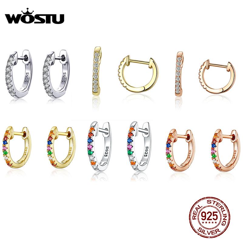 WOSTU Hot Sale 925 Sterling Silver Gold Color Small Circle Hoop Earrings For Women Birthday Simple Noble Jewelry Gift CQE498
