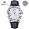 Julius Watch Woman Elegant Round Case Leather Strap Simple Silver Rose Gold Blue Geneva Business ladies Whatch Clock JA-808