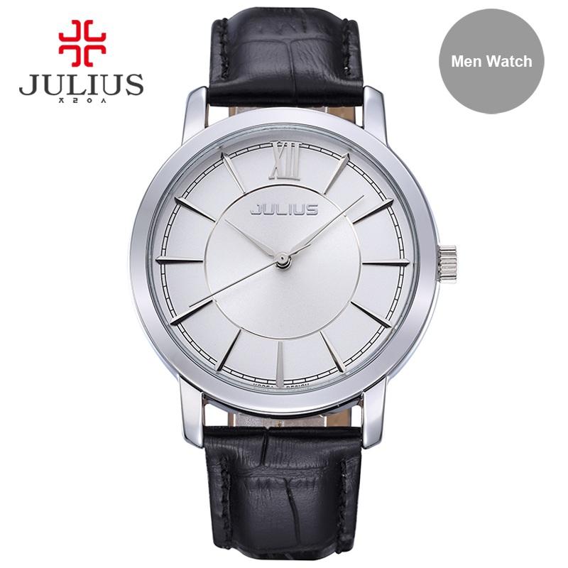 Julius Watch Woman Elegant Round Case Leather Strap Simple Silver Rose Gold Blue Geneva Business ladies Whatch Clock JA-808
