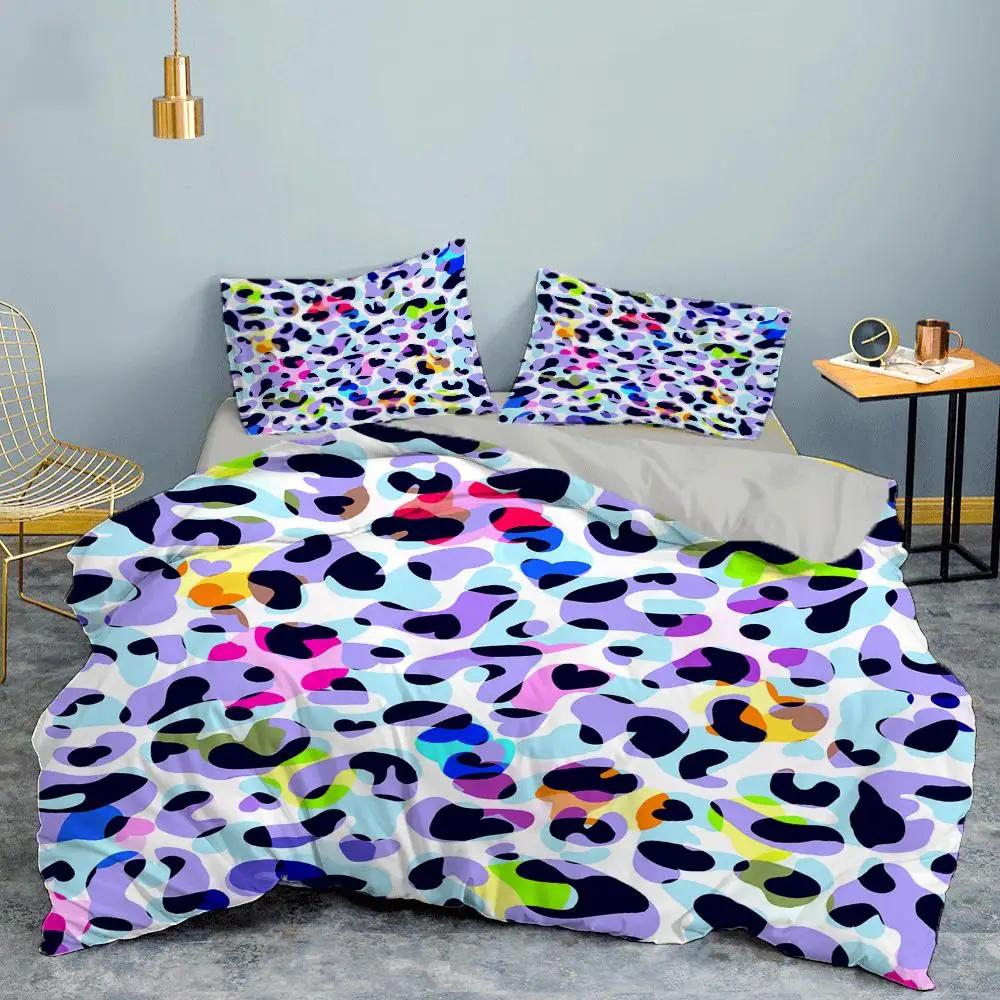Leopard Print Duvet Cover Set King Size Africa Animal Bedding Set For Girls Boys Children Teen Colorful Leopard Twin Quilt Cover