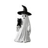 Halloween Ghost Figurine White Ghost Holding Pumpkin Cat Spooky Resin Ornament Engraved Halloween Decoration