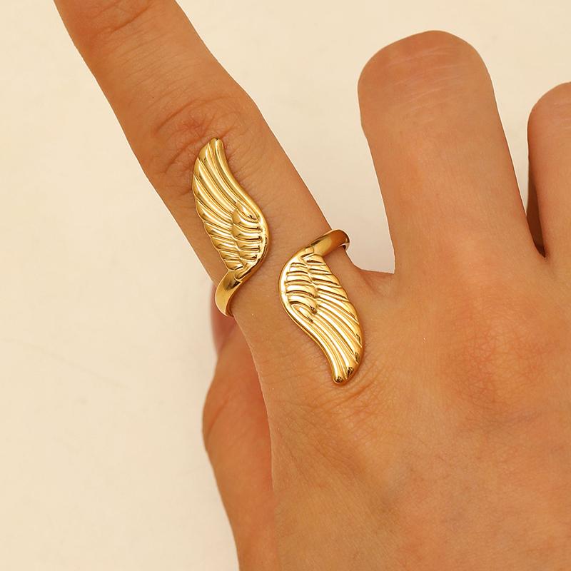 1 шт. Новое Минималистичное Позолоченное 18K Золотом Крылья Ангела Крылья Голубя Мира Открытые Кольца Модные Водонепроницаемые Ювелирные Изделия из Нержавеющей Стали
