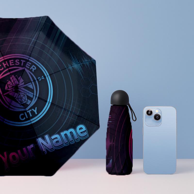 Manchester City Manual Five Fold 8 Rib Umbrella Support Custom Text, Lightweight Travel Umbrella