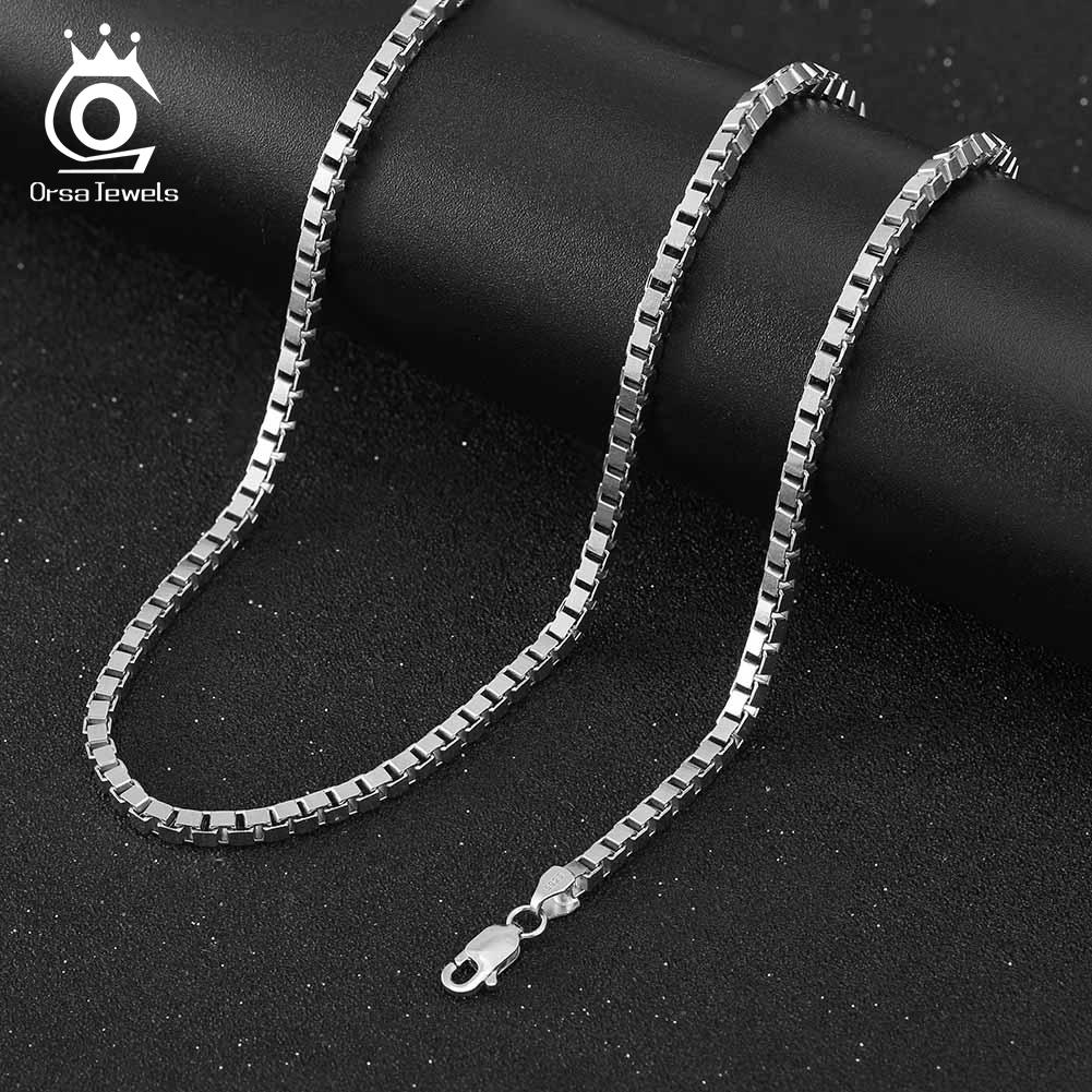 ORSA JEWELS 925 Проба Стерлинговое Серебро Итальянская Коробчатая Цепь 1-3 мм Ожерелье для Женщин Классическое Коробчатое Колье Изящное Ювелирное Изделие Подарок SC32