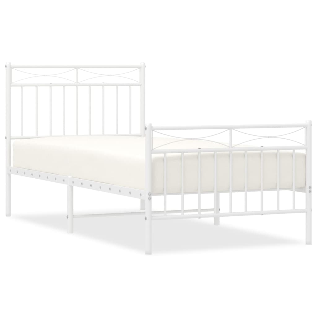 Bed Frame with Headboard and Footboard Metal White 90x200 cm