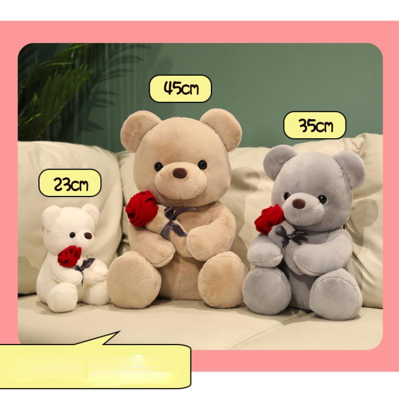 45/35/23cm Kawaii Teddy Bear with Roses Plush Toy Soft Bear Stuffed Doll Romantic Gift for Lover Home Decor Valentine's Day Gifts for Girls