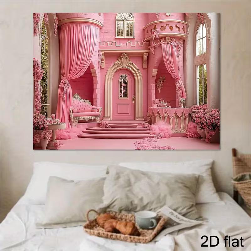 Розовый сказочный замок, фон для фотосессий, элегантный цветочный дворец принцессы, для дня рождения и студии