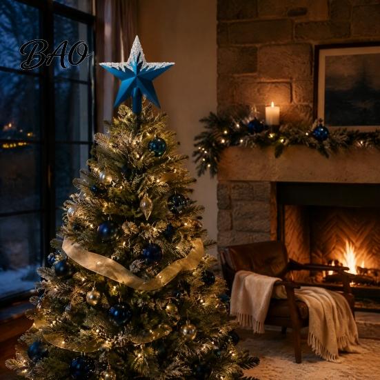 Decorative Star for Christmas Trees Glitter Sequins Tree Topper, Shiny Sparkly Treetop Gold Five Pointed Ornament Ornament, Shatter-Proof Decoration