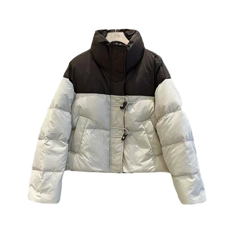 Fashion sweet horn buckle short down jacket women's coat 2024 winter small thickened contrasting color warm coat tide