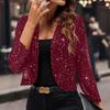 Women Sparkly Cardigan Coat 3/4 Sleeve Open Front Sequin Tops Sexy Golden Bling Coat Casual Holiday Party Outfit