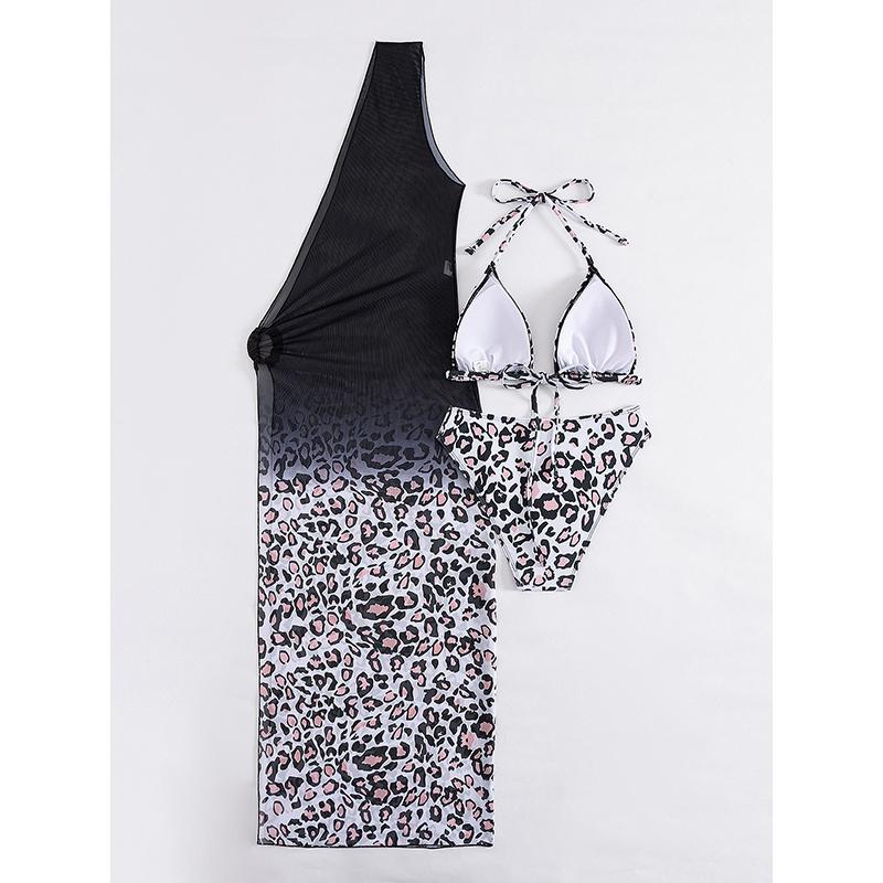 Новый сексуальный женский купальник из трех частей с леопардовым принтом, скрывающий купальник, пляжный топ, пляжная юбка