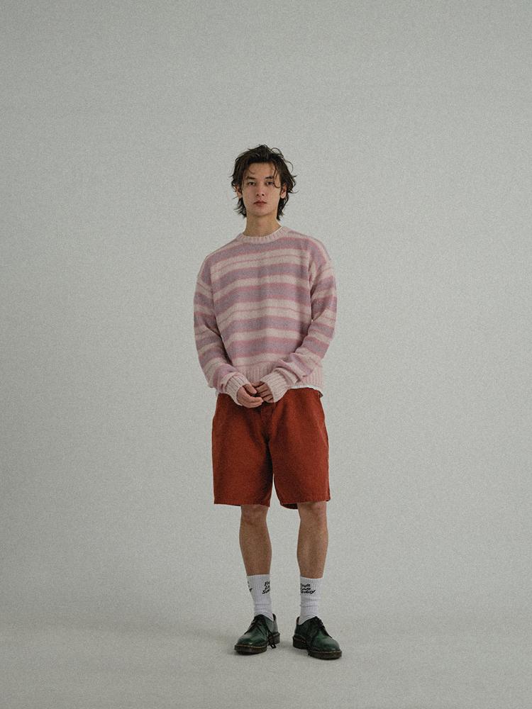 SUNDAY FRUIT MARKET Stripe Sun Knit Crew Pink