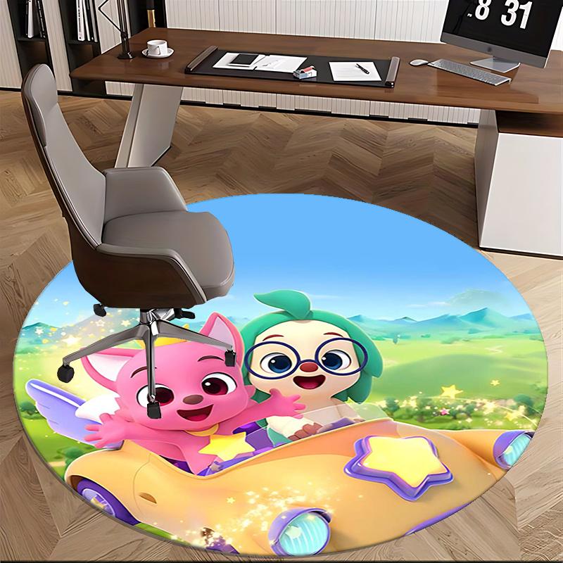 Pink Fox Character Chair mat Round Rug-Office carpet, Machine Washable, Non-slip, Suitable for Living Rooms, Bedrooms
