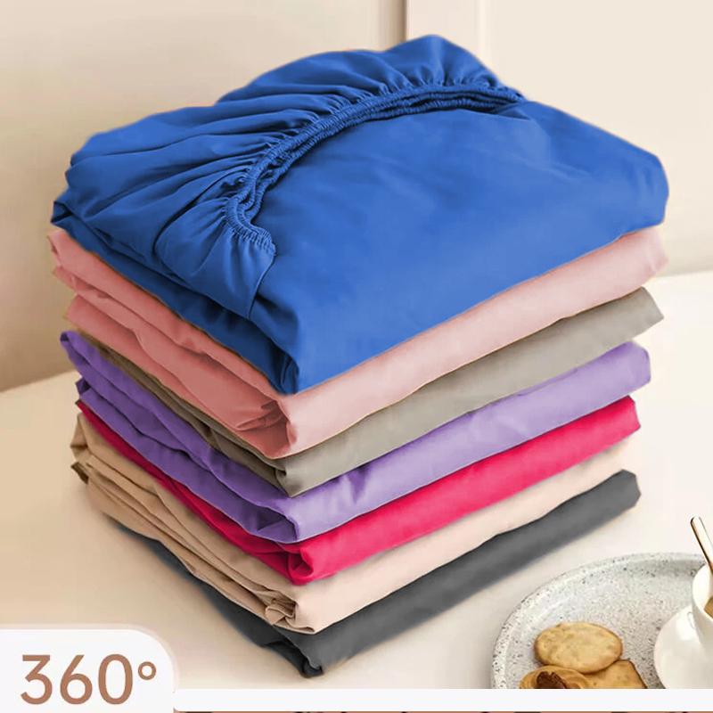 Solid Color Fitted Sheet Breathable Bedsheet Mattress Protective Cover Soft Bedding Non-slip Bed Cover Suitable for Home Master Bedroom Guest Bedroom