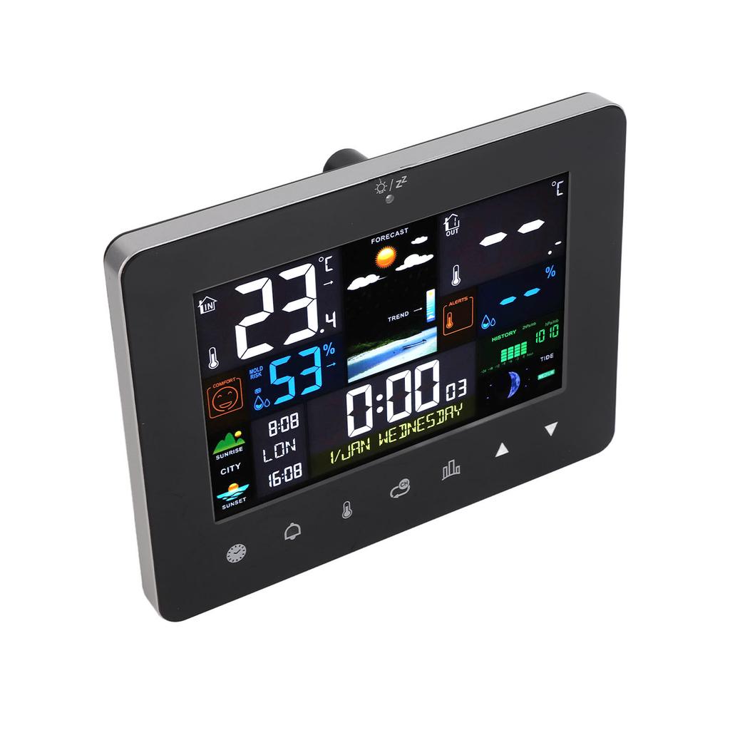 Цветной сенсорный экран Цифровая станция прогноза погоды Беспроводной крытый наружный термометр
