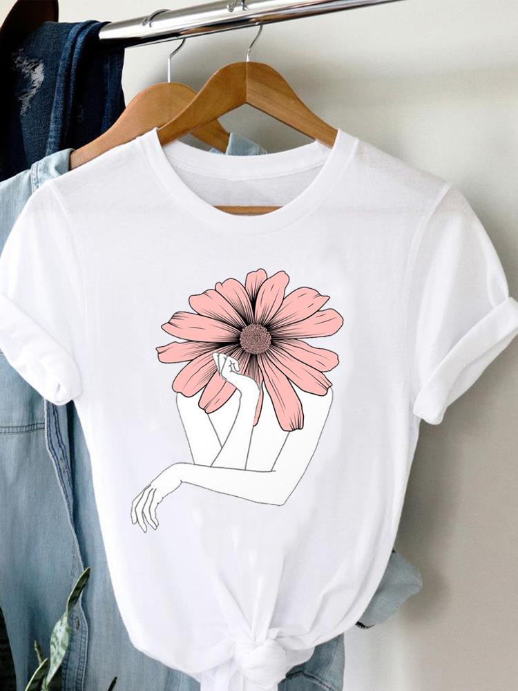 (Asian Size) Women Tee Top Valentine Flower Truck Short Sleeve Fashion Print Lady Clothing Casual  Tshirt Female Graphic T-shirts