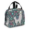 Floral Llama Lunch Bag for Women Insulated Lunch Box with Front Pocket for Work Reusable Cooler Tote Bag for Picnic Hiking Beach