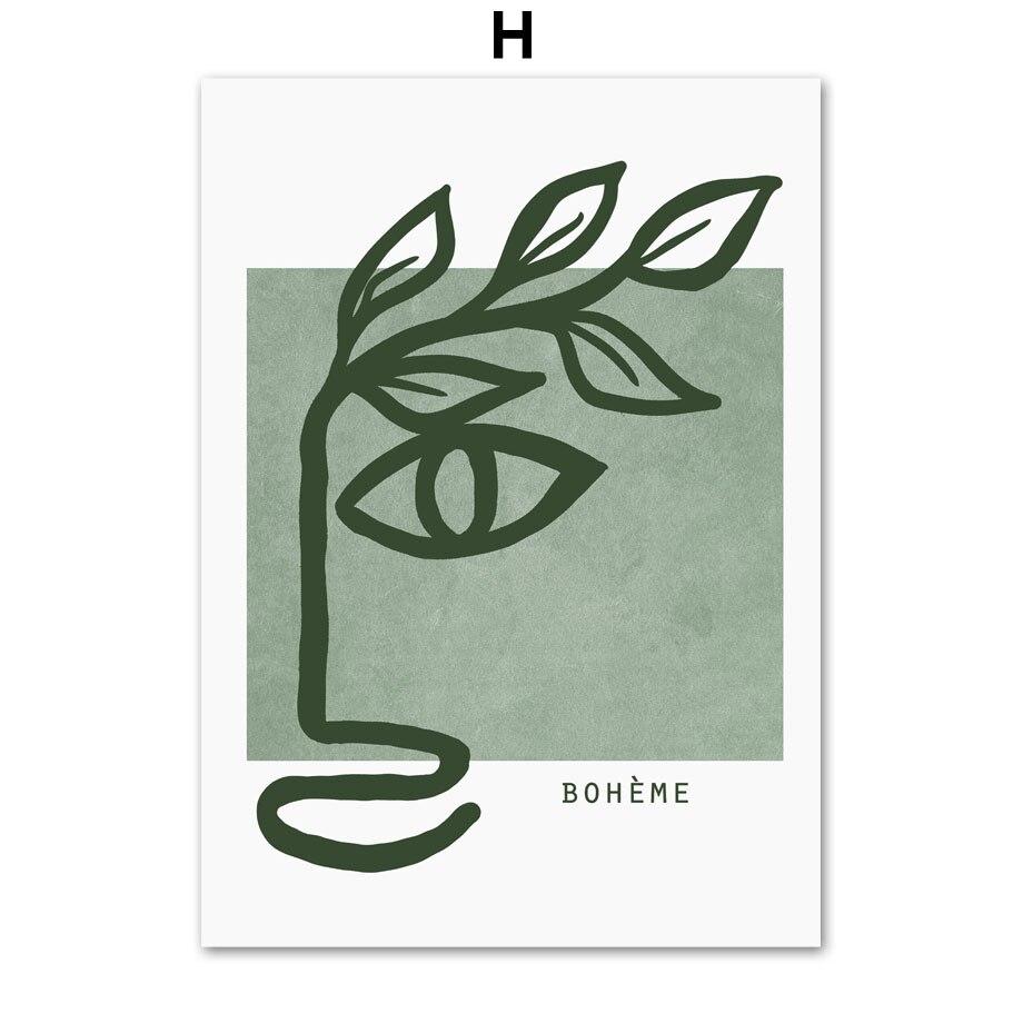 Зеленая абстрактная линия, арочные листья, картина для лица девушки, холст, постеры на скандинавскую тему и принты, настенные панно для декора гостиной