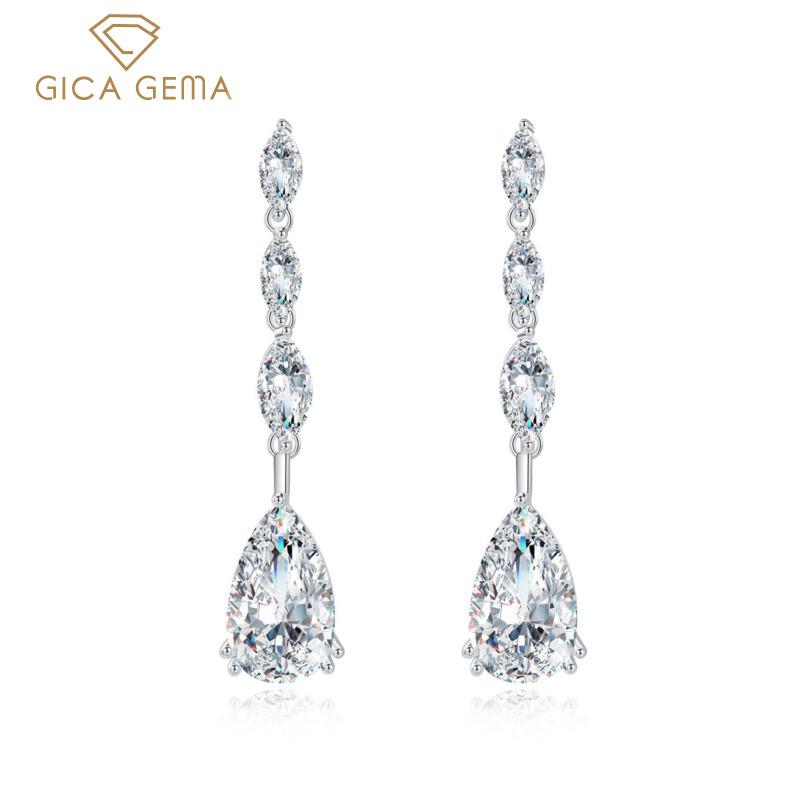 Gica Gema Серьги-капли с высокоуглеродистыми бриллиантами, стерлинговое серебро 925 пробы, 47*10 мм, белый драгоценный камень, романтические ювелирные изделия, подарки для свадебной вечеринки, новый тренд
