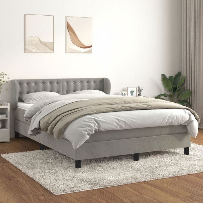 Maison Exclusive - Sommier à lattes de lit et matelas Gris clair 140x200cm Velours