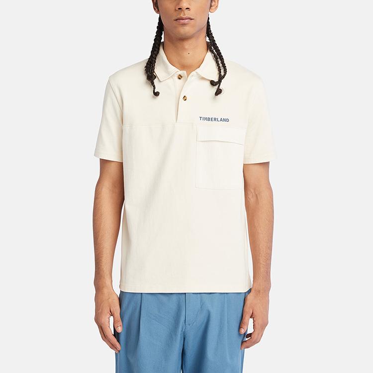 Timberland Однотонная повседневная рубашка-поло с коротким рукавом для мужчин, винтажно-белая A666W-CM9