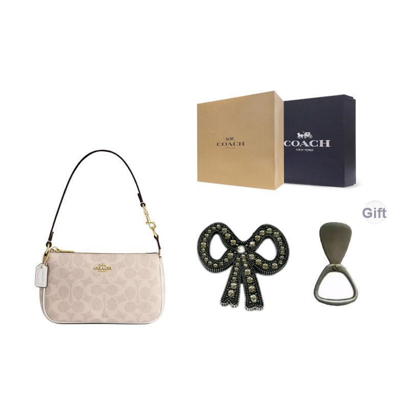 Coach Nolita 19 Классическая сумка-тоут через плечо из покрытого холста с принтом монограммы, на молнии, маленькая женская сумка, цвет Песок Меловой Белый CW426-IMXDM