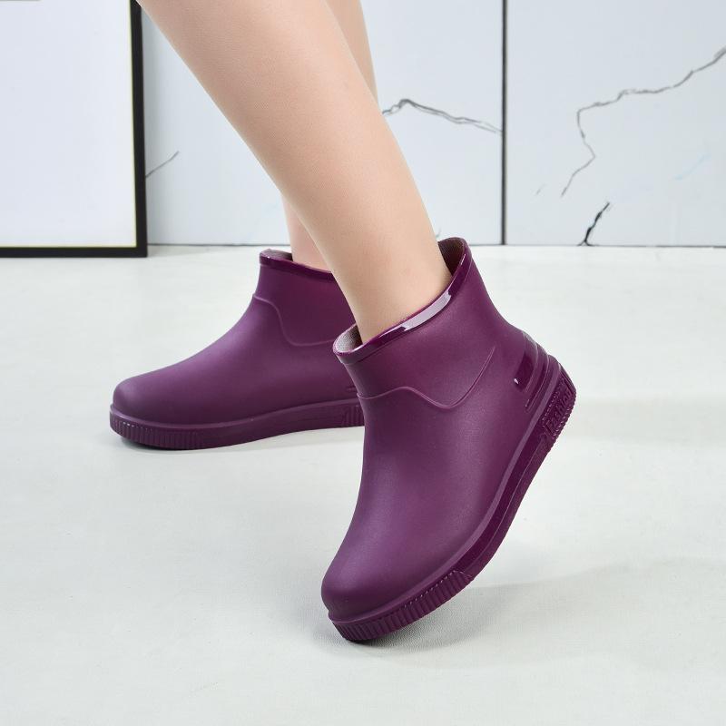 Fashion low tube rain shoes new women's wear waterproof and non-slip outdoor pvc velvet rain boots women's overshoes